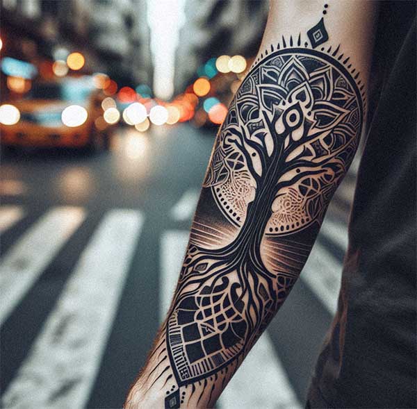 tatuaje del árbol de la vida en el brazo