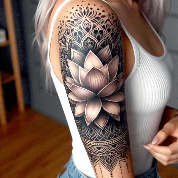 tatuaje flor de loto de mujer