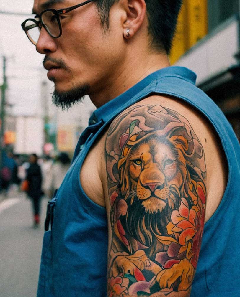 tatuajes de leones en el brazo