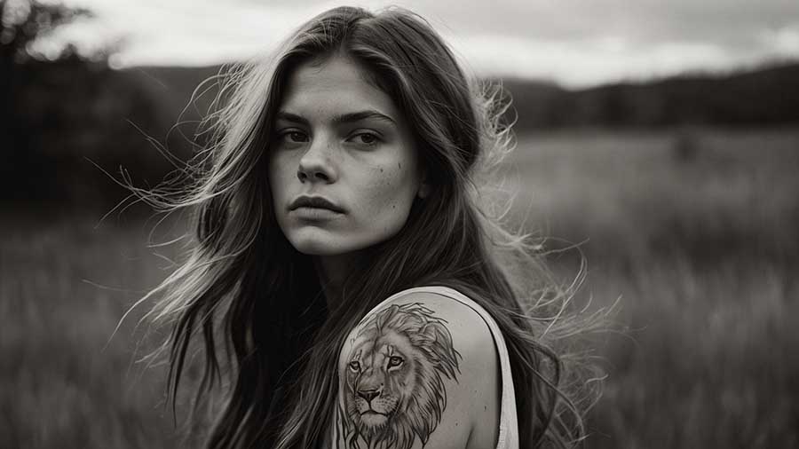 tatuaje de leon brazo mujer