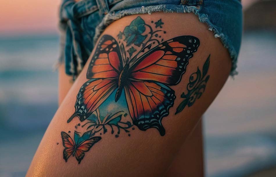 tatuaje de mariposas en la pierna