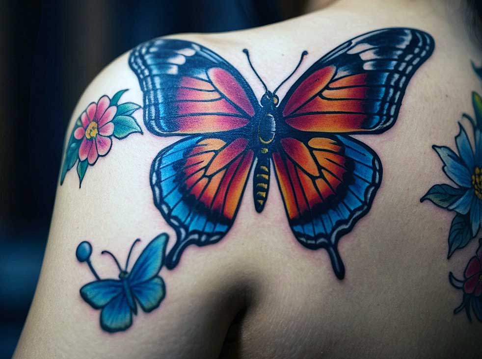 tatuaje mariposas hombro mujer